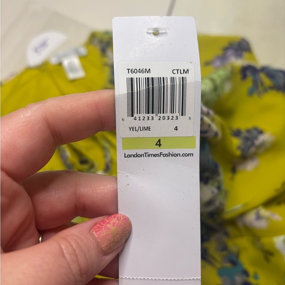London Times Long Sleeve Tie Keyhole Midi Dress Size 4 New Yellow Floral - Picture 9 of 10